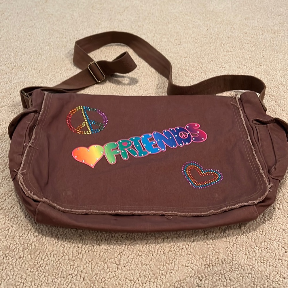Canvas Messenger Bag with Rhinestones